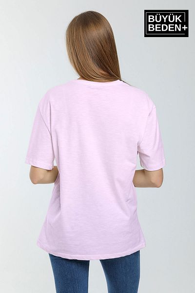 Superlife Superlife Women's Large Size N Printed Crew Neck T-Shirt Spr25Btsk902