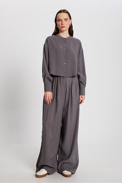 minaaise Γυναικείο κοντό πουκάμισο Anthracite 100% Modal Judge Collar 29147