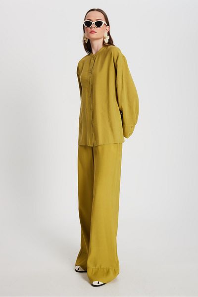 minaaise Women's Oil Green 100% Modal Bottom/Top Shirt and Pants Suit 29137