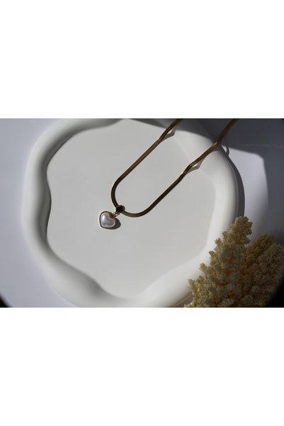 Luvix Design Italian Chain Pearl Heart Steel Necklace