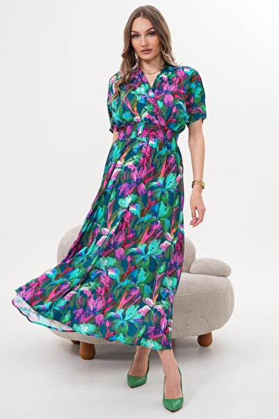 Siyezen Double-Breasted Collar Dress with Glitter Waist