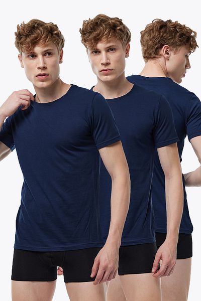 Malabadi Ανδρικό μπλουζάκι Navy Blue 3 τεμαχίων με στρογγυλή λαιμόκοψη Modal Thin Summer Coolness T-shirt 3M084