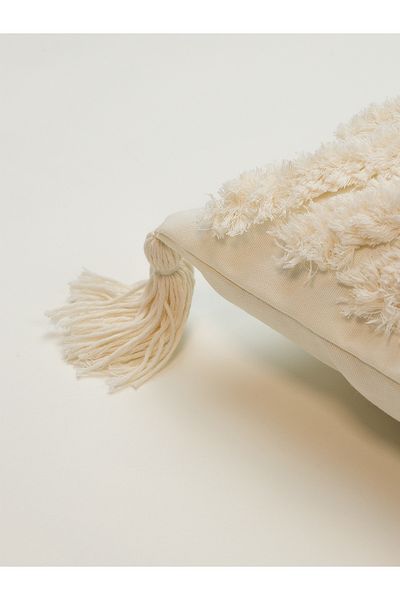 Galia Tasarım Tasseled Striped Scandinavian Rectangular Punch Throw Pillow Cover - Off White