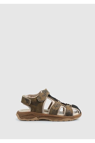 Kiddo Khaki Leather Boy's Flat Sandals