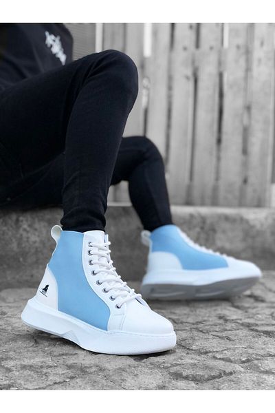 pabucmarketi Lace-Up Men's Sports Boots White Blue (White Sole)
