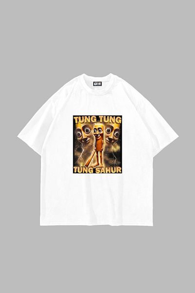 Sekizbiraltı Λευκό μπλουζάκι Tung Tung Tung Suhoor με στάμπα Oversize Unisex