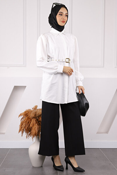 İmajButik Ecru Belted Modal Tunic