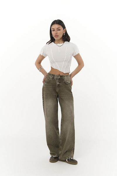 MAİ COLLECTİON Volme Washed Green Jean Trousers