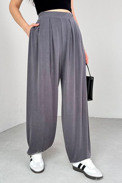 Cappmoda Pnt-07417 Smoked Waist Elastic Shalwar Trousers