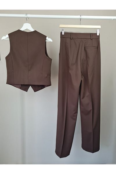 Telablanka Vest Suit Polyviscos Fabric Vest Plazzo Suit_Brown