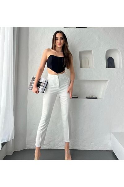 AsiaLife Carrot Cut Fabric Pants with Front Pen