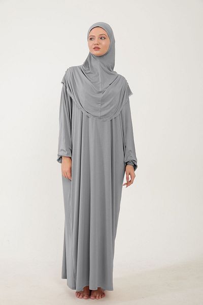 Sonbaharmoda Φόρεμα προσευχής Hijab Cotton Lace - Με μαντίλα, Ολόσωμο, Χτενισμένο Βαμβακερό Ύφασμα