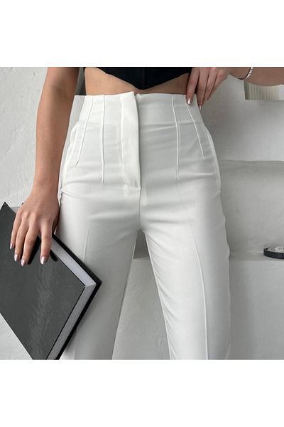 AsiaLife Carrot Cut Fabric Pants with Front Pen