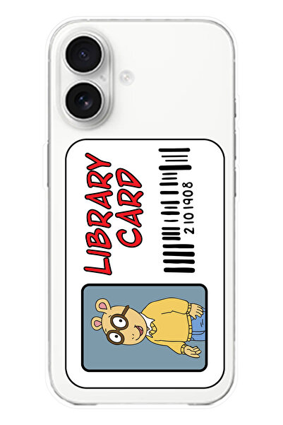 WANNA PROTECT iPhone 16 Şeffaf Library Card Desenli Silikon Telefon Kılıfı