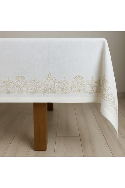 Prime Sleeks Embroidered Fabric Table Cloth, Stain Resistant Dining Table Cloth