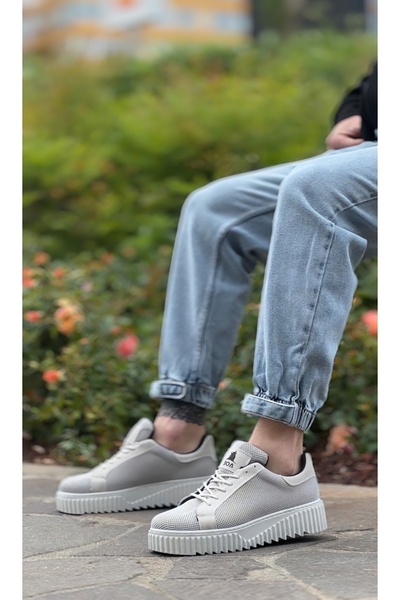 pabucmarketi Lace-Up Knitwear Men's Shoes Gray (Gray Sole)