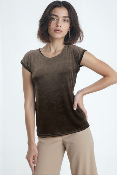WESTMARK LONDON Brown Crew Neck Cotton Women's Short Sleeve T-Shirt Betty O-Neck Top