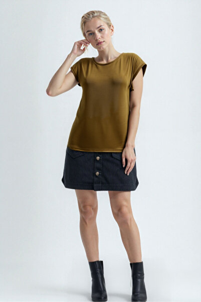 WESTMARK LONDON Χρυσό χρώμα Crew λαιμόκοψη βαμβακερό γυναικείο κοντομάνικο μπλουζάκι BETTY O-NECK TOP