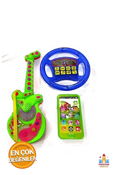 PapatyamPartiEvi 3'lü Set! Müzikli Eğitici Gitar - Oyuncak Direksiyon ve Doku...