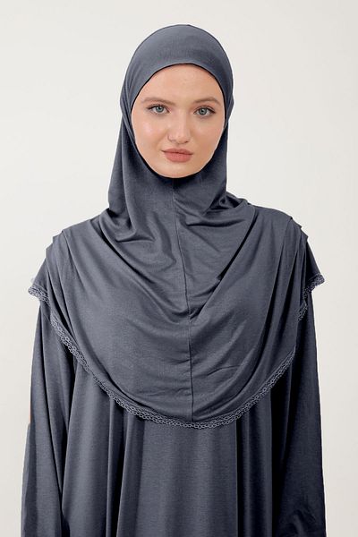 Sonbaharmoda Φόρεμα προσευχής Hijab Cotton Lace - Με μαντίλα, Ολόσωμο, Χτενισμένο Βαμβακερό Ύφασμα