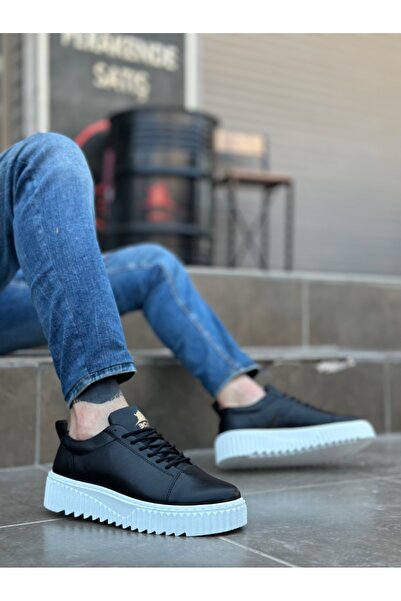 pabucmarketi Lace-Up Men's Shoes Black (White Sole)