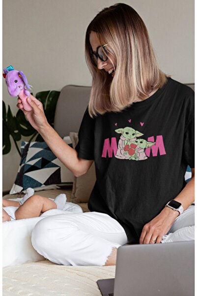 Fuddy Moda Majica Heart Baby Yoda Mom Štampano, Oversize kroj majica sa temom...