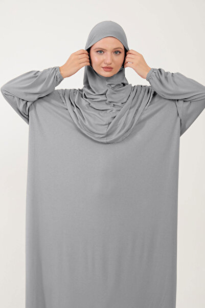 Sonbaharmoda Φόρεμα προσευχής Hijab Cotton Lace - Με μαντίλα, Ολόσωμο, Χτενισμένο Βαμβακερό Ύφασμα