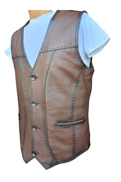 Savran Deri Tan Leather Vest with Punt