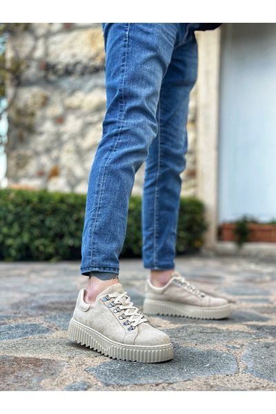 pabucmarketi Lace-Up Men's Casual Shoes Cream