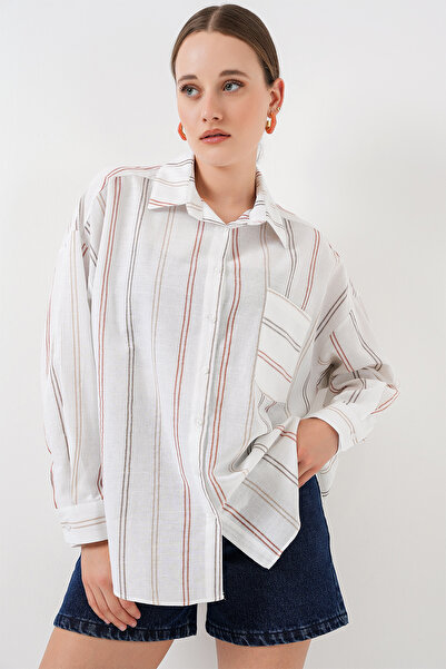 Bigdart Дамска раирана риза Oversize 20278 - B.White