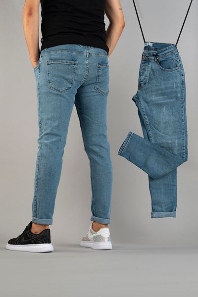 bombe Ανδρικό slim fit στενό κομμένο νύχια Τζιν παντελόνι Μπλε του πάγου