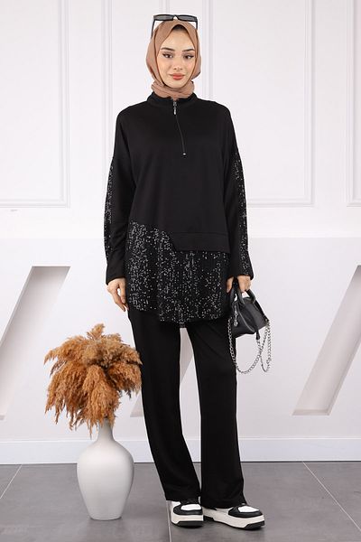 İmajButik Κοστούμι παντελόνι με λεπτομέρεια μαύρη παγιέτα