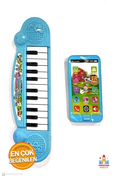PapatyamPartiEvi 2'li Set Oyuncak Piyano ve Telefon Müzikli Dokunmatik Telefo...