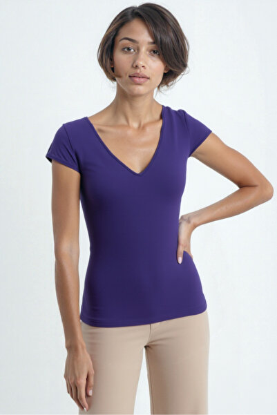 WESTMARK LONDON Tricou mov cu decolteu în V cu mânecă scurtă pentru femei VAL...