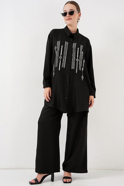 Bigdart Παντελόνι με σχέδιο Tunic Διπλό Σετ 6720 - Μαύρο