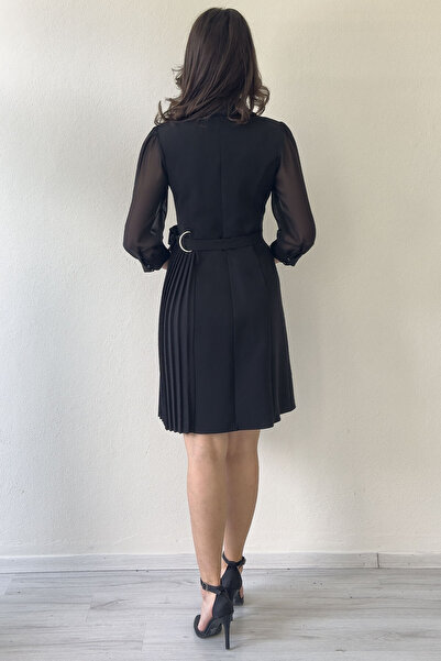 zks grup tekstil Γυναικείο μακρυμάνικο πλισέ μπουφάν με ασημί αγκράφα Μαύρο, Navy Blue