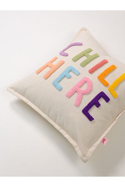 Galia Tasarım Chill Here - Motto Washed Linen Punch Throw Pillow Cover - Πολύχρωμο