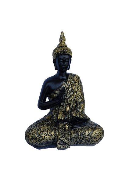 PUFO Statuie Buddha, decor Feng Shui, 19 cm, negru/auriu