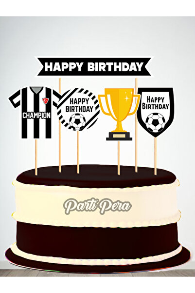 parti pera Siyah Beyaz Şekilli Futbol Temalı Pasta Süsü 5 Parça