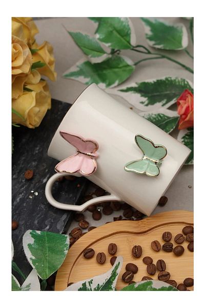 AROW Mari̇posa Porcelain Cup with Butterfly Detail