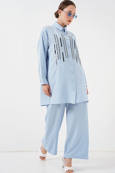 Bigdart Παντελόνι με σχέδιο Tunic Διπλό Σετ 6720 - Μπλε