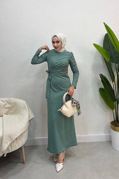 Tarzım Tuba Semra Waist Draped Dress Green