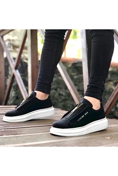 pabucmarketi Men's Shoes with Zipper BLACK (WHITE SOLE)