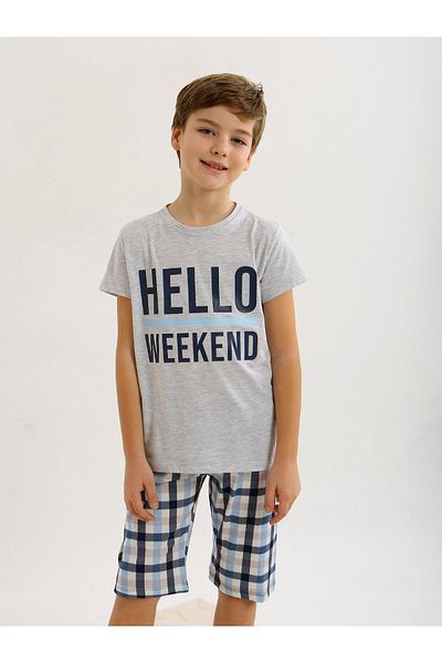 vitmo Male Child Short-Sleeve Capris 100% Cotton Pajamas Set Hello Weekend