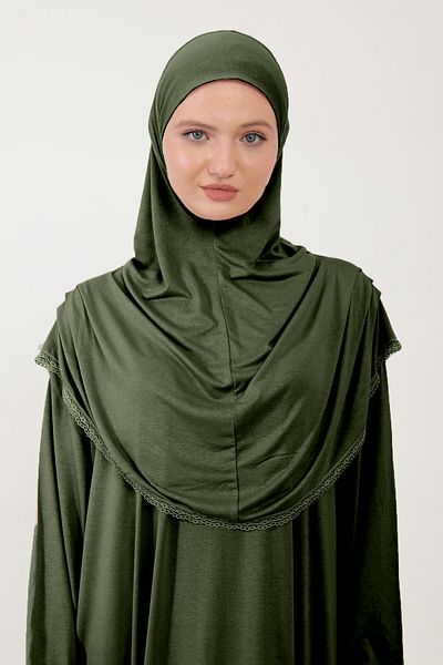 Sonbaharmoda Γυναικείο φόρεμα προσευχής Hijab από βαμβακερό χτενισμένο ύφασμα με δαντέλα