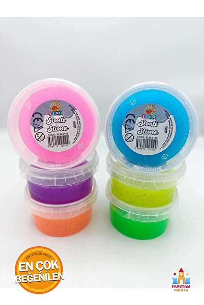 PapatyamPartiEvi 5li Simli Kutulu Hazır Slime Seti - 6 Renk 135 Gr