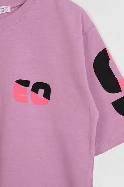 zepkids Short Sleeve Letter Printed Lilac Color Girls' Tights Suit