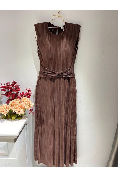 PEUR COLLECTION Piliseli Elbise-M - KAHVERENGİ