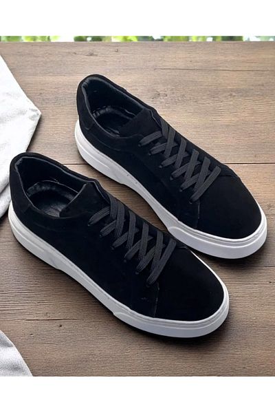 Elit 443 Black Suede Genuine Leather Eva Sole Men's Casual Shoes