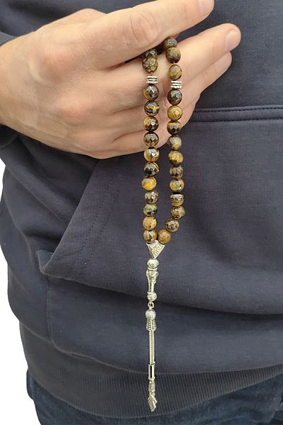 Chavin 8 Mm. Facet Cut Tiger Eye Stone Natural Stone Rosary Ev93